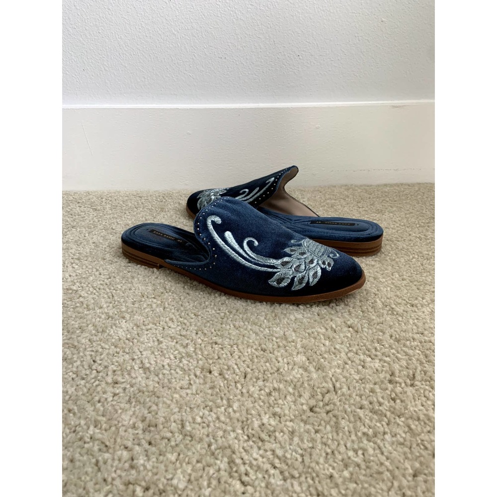 Zara Embroidered Peacock Blue Velvet Mule